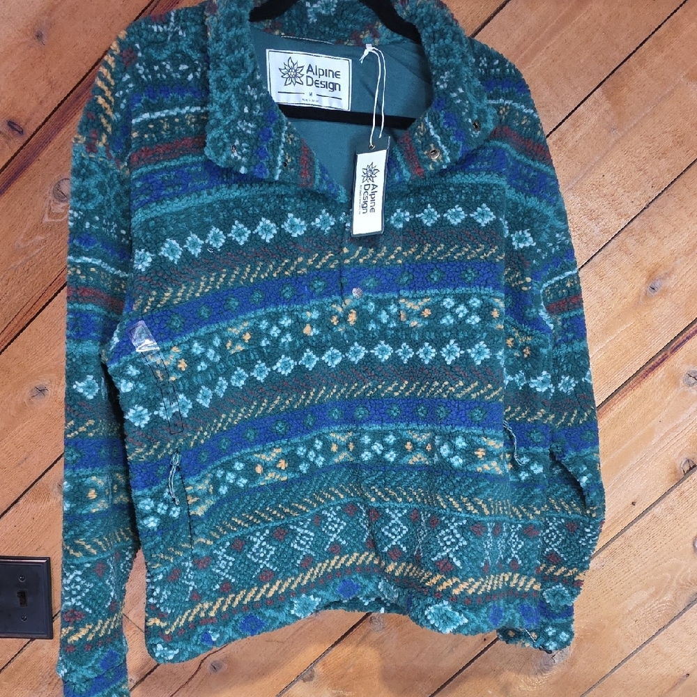 Alpine Design Womens Forest Shadow Fair Isle Sherpa 1/4 Snap Pullover‎ M